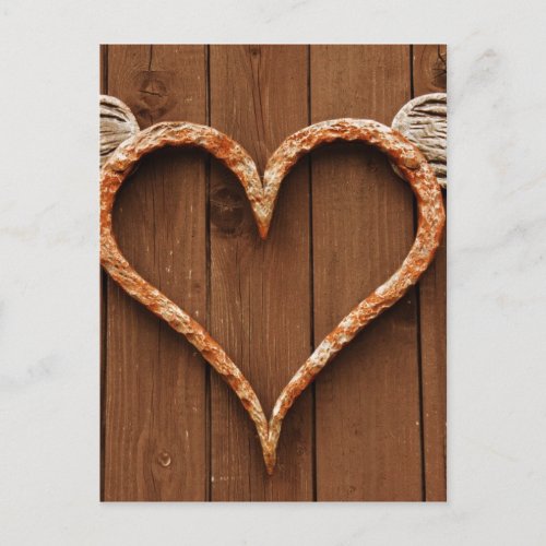 Heart with Wings Against Rustic Wooden Boards Postcard