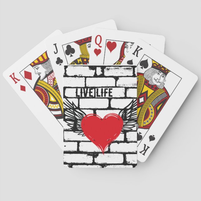Heart with wings /brick wall,  poker cards (Back)
