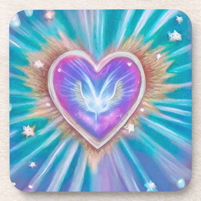 Heart with Wings Inside Beverage Coaster (Front)
