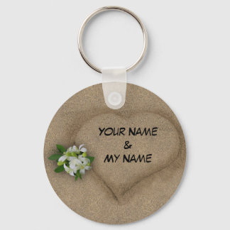 Heart with your Names in the Sand Keychain