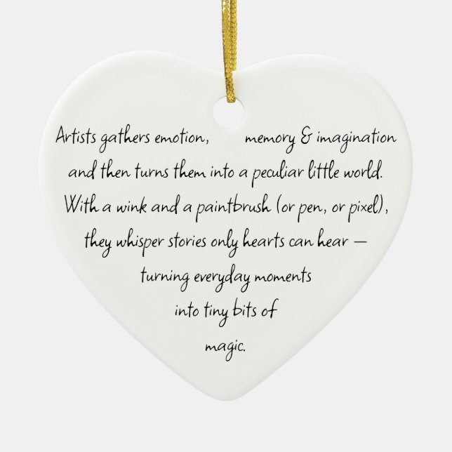 Heart Words Explaining and Artist Whimsical Art Ceramic Ornament (Front)