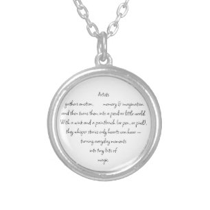 Heart Words Explaining and Artist Whimsical Art Silver Plated Necklace