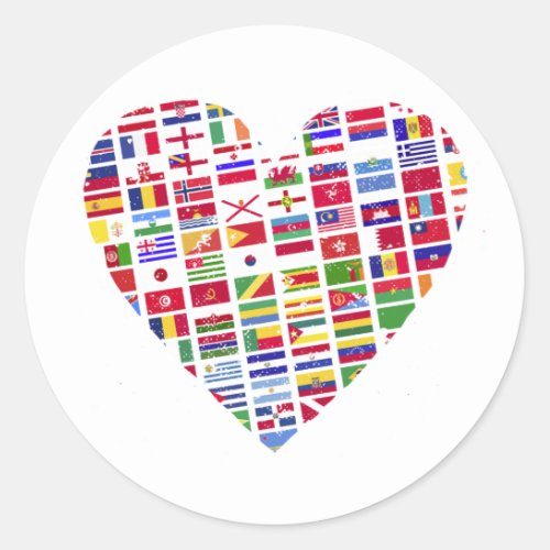 Heart World Country Flags Planet Birthday Earth Da Classic Round Sticker