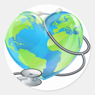 Heart World Health Day Earth Stethoscope Globe Con Classic Round Sticker