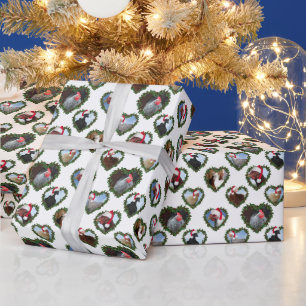 Heart Wreath Chickens Christmas Wrapping Paper