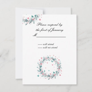 Heart Wreath Foliage Reply Card
