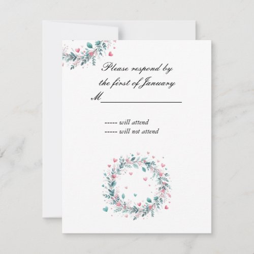 Heart Wreath Foliage Reply Card