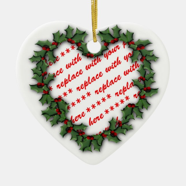 Heart Wreath Photo Frame Ceramic Ornament (Front)