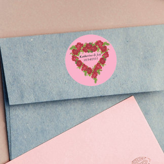 Heart Wreath Red Roses Classic Round Sticker