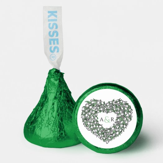 Heart wreath white green tulips monogram wedding  hershey®'s kisses®