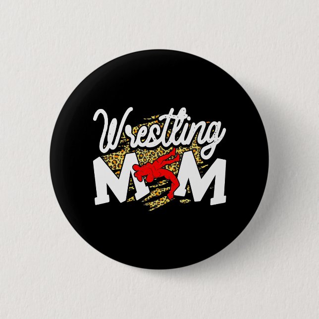 Heart Wrestling Mom Mama Martial Art Leopard Button (Front)