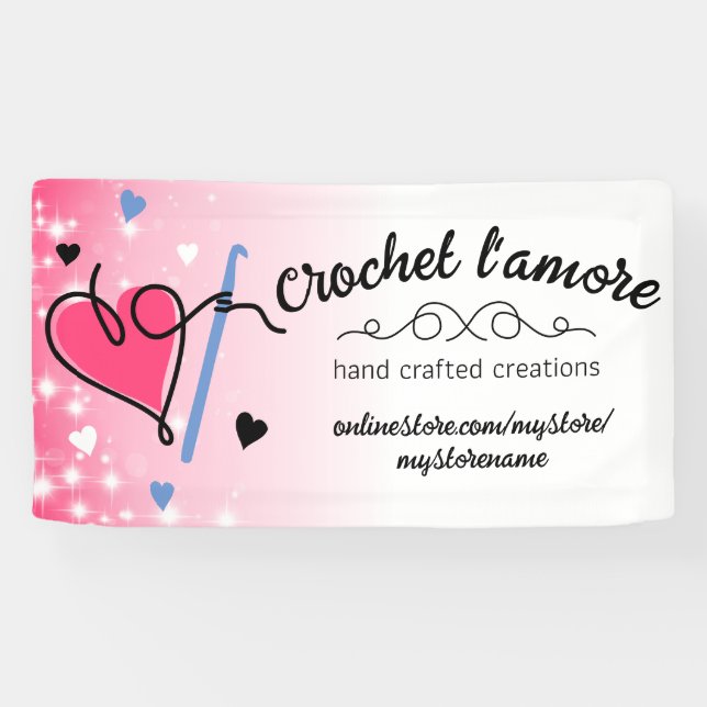 Heart yarn crochet hook craft show booth display banner (Horizontal)