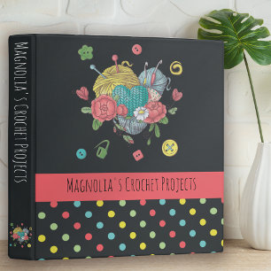 Heart Yarn Polka Dot Crochet Projects 3 Ring Binder