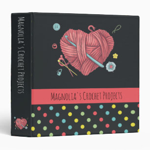 Heart Yarn Polka Dot Crochet Projects 3 Ring Binder