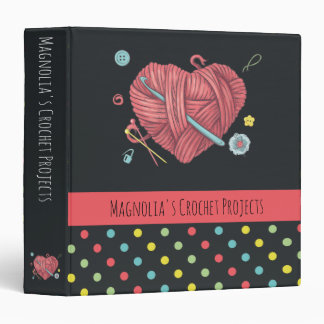 Heart Yarn Polka Dot Crochet Projects 3 Ring Binder