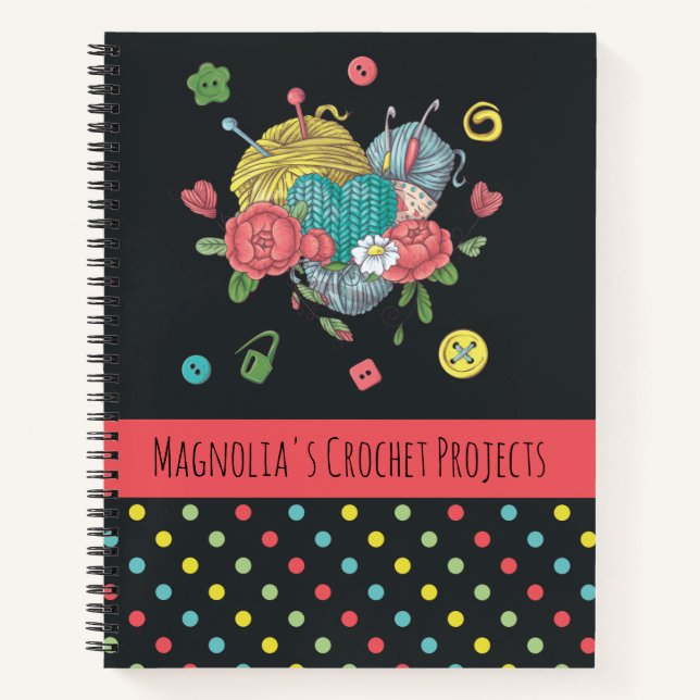 Heart Yarn Polka Dot Crochet Projects Notebook (Front)