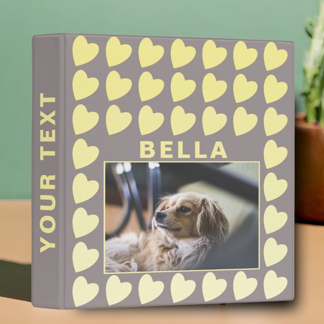 Heart Yellow Gray Pattern Pet Dog Photo Album 3 Ring Binder (Creator Uploaded)