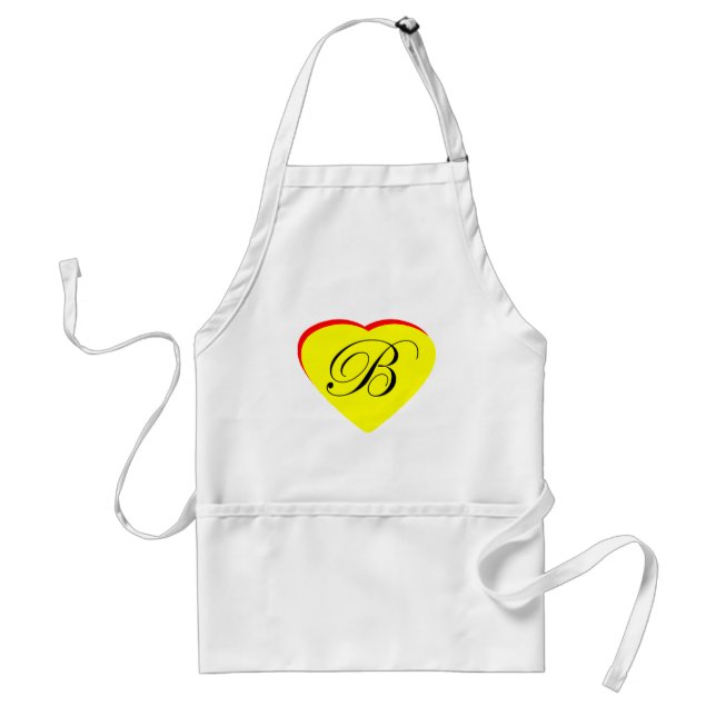 Heart Yellow Red B Wedding Invitation The MUSEUM Z Adult Apron (Front)