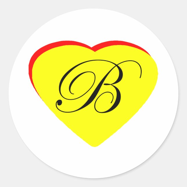Heart Yellow Red B Wedding Invitation The MUSEUM Z Classic Round Sticker (Front)