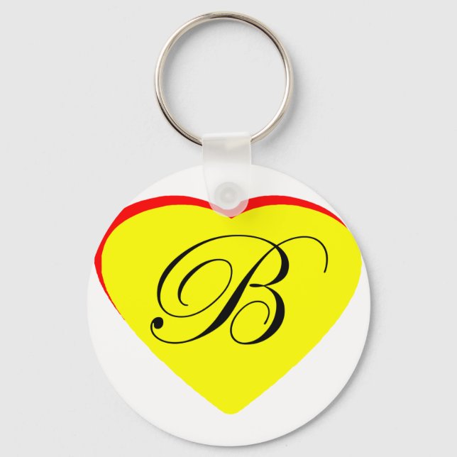 Heart Yellow Red B Wedding Invitation The MUSEUM Z Keychain (Front)