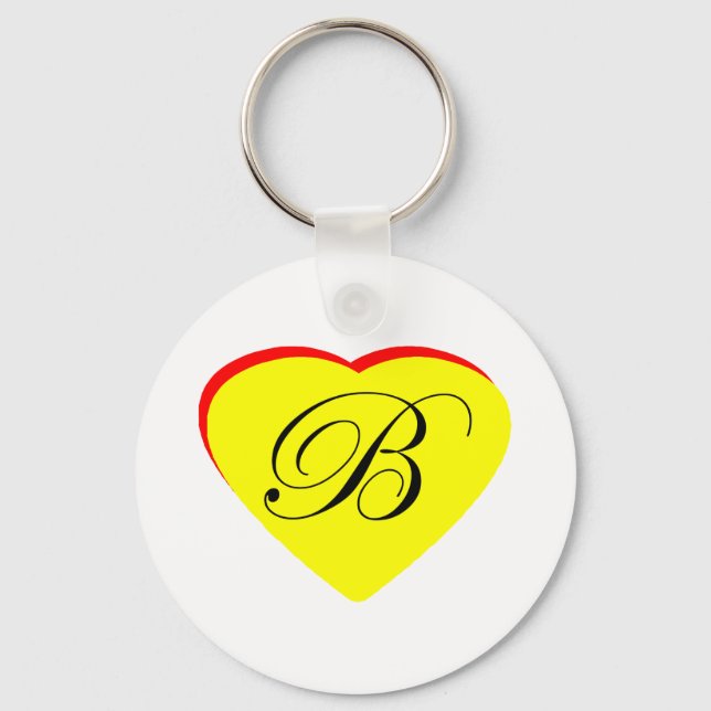 Heart Yellow Red B Wedding Invitation The MUSEUM Z Keychain (Front)