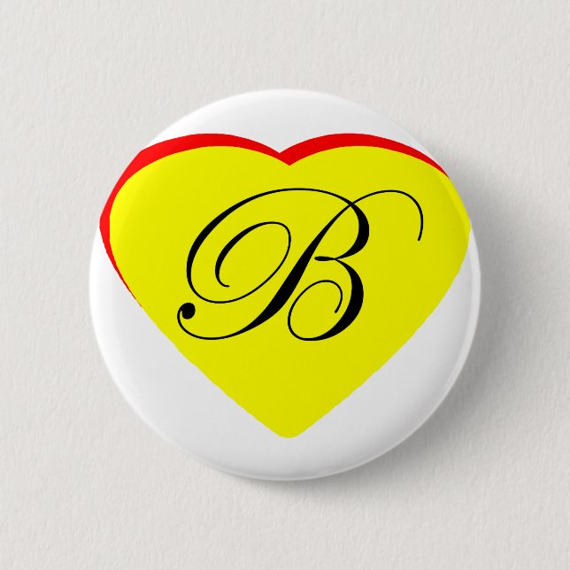 Heart Yellow Red B Wedding Invitation The MUSEUM Z Pinback Button (Front)