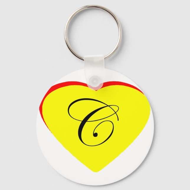 Heart Yellow Red C Wedding Invitation The MUSEUM Z Keychain (Front)