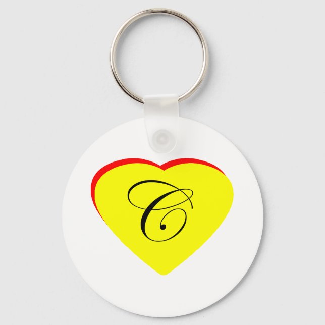 Heart Yellow Red C Wedding Invitation The MUSEUM Z Keychain (Front)