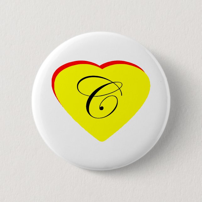 Heart Yellow Red C Wedding Invitation The MUSEUM Z Pinback Button (Front)