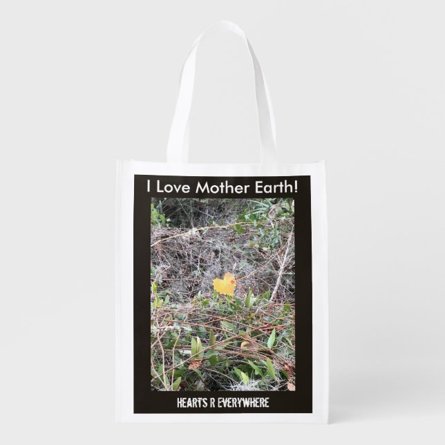 Heart Yellow Red Dot Leaf Tote Reusable Tote (Front)