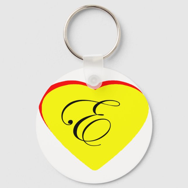 Heart Yellow Red E Wedding Invitation The MUSEUM Z Keychain (Front)