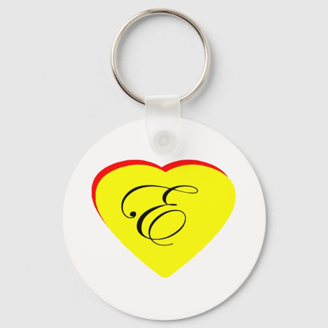 Heart Yellow Red E Wedding Invitation The MUSEUM Z Keychain (Front)