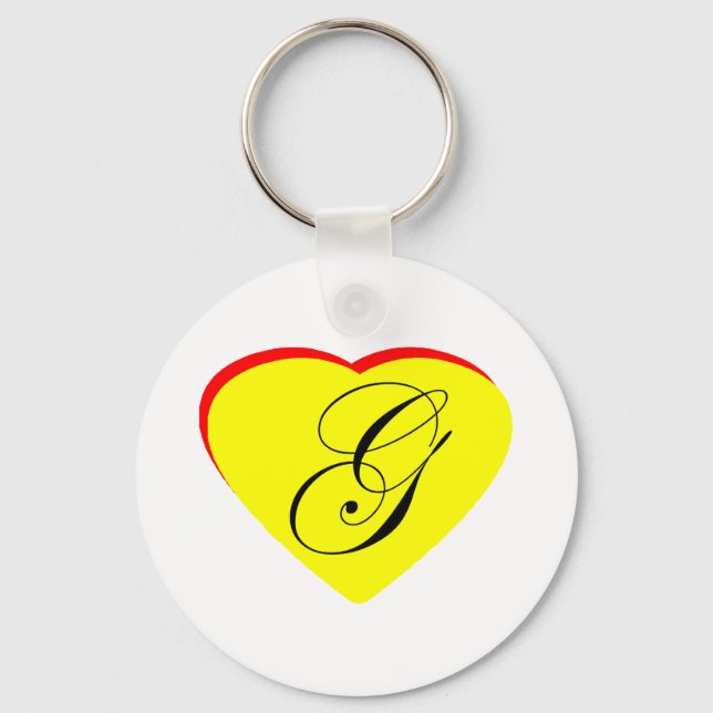 Heart Yellow Red G Wedding Invitation The MUSEUM Z Keychain (Front)