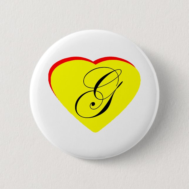 Heart Yellow Red G Wedding Invitation The MUSEUM Z Pinback Button (Front)