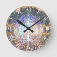 Heart, yin yang, tree of life by Amelia Carrie Round Clock