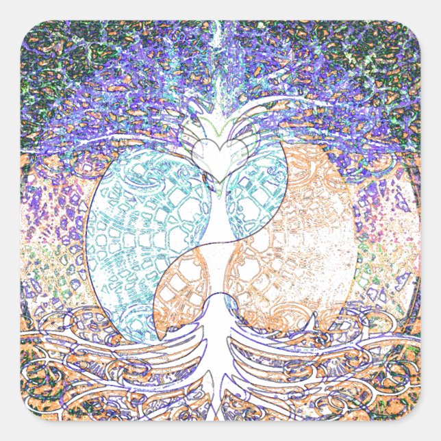Heart, yin yang, tree of life by Amelia Carrie Square Sticker (Front)