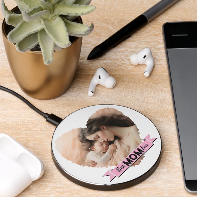 Heart You, Best Mom Ever Ribbon Wireless Charger (Desk 2)