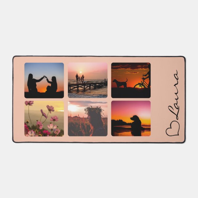 Heart Your Name Photo Script Custom Gift Desk Mat (Front)