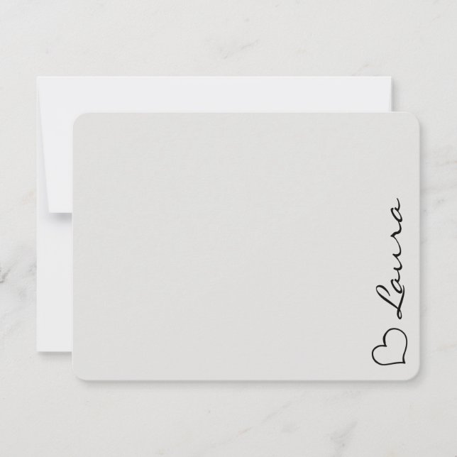 Heart Your Name Script Custom Gift Note Card (Front)