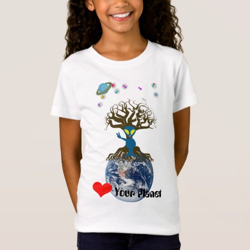 Heart Your Planet Alien Peace Sign T_Shirt