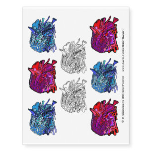 Heart Zen Blue and Red Temporary Tattoos