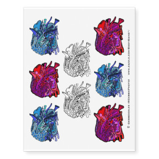 Heart Zen Blue and Red Temporary Tattoos