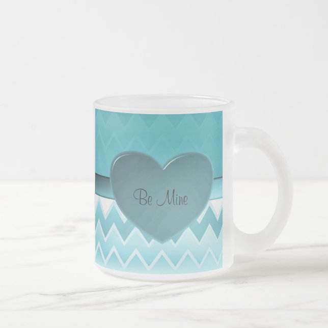 Heart zigzag-Teal Frosted Glass Coffee Mug (Right)