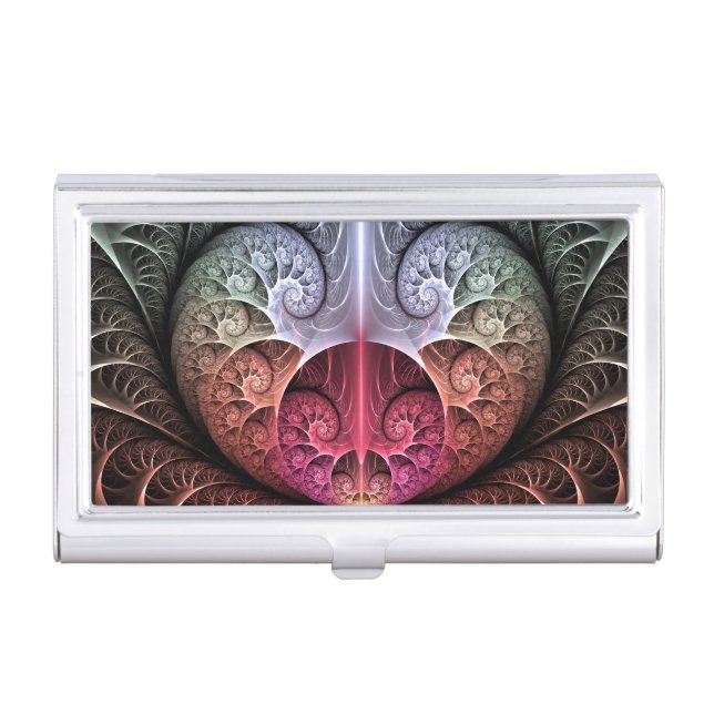 Heartbeat, Abstract Surreal Fantasy Fractal Art Business Card Case (Front)