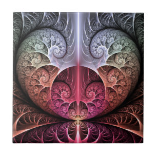 Heartbeat, Abstract Surreal Fantasy Fractal Art Ceramic Tile