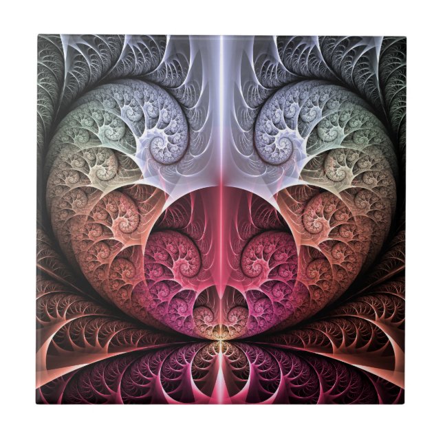 Heartbeat, Abstract Surreal Fantasy Fractal Art Ceramic Tile (Front)