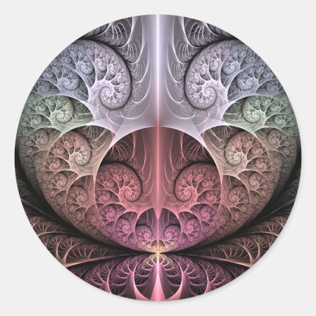 Heartbeat, Abstract Surreal Fantasy Fractal Art Classic Round Sticker (Front)