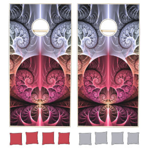 Heartbeat, Abstract Surreal Fantasy Fractal Art Cornhole Set
