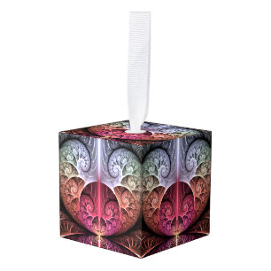 Heartbeat, Abstract Surreal Fantasy Fractal Art Cube Ornament