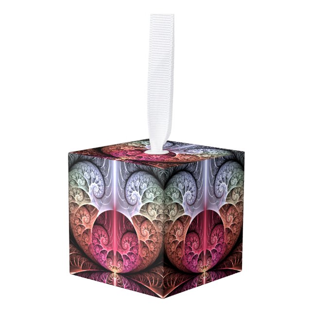 Heartbeat, Abstract Surreal Fantasy Fractal Art Cube Ornament (Front Angled)
